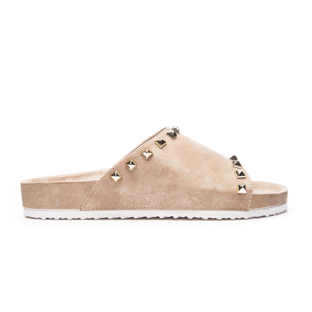 Tan studded Qiana Flatform slides - Picture 2 of 6